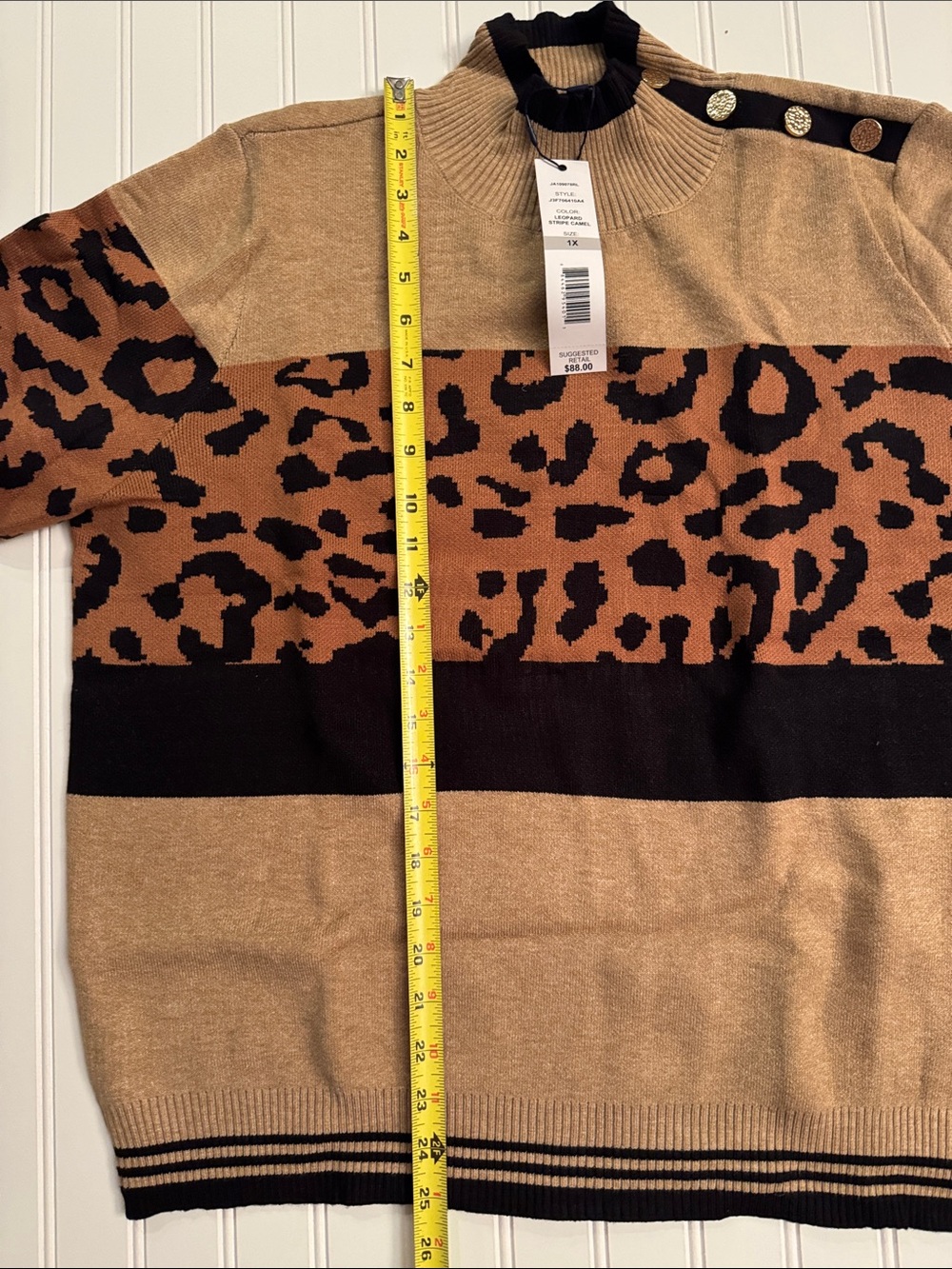 Joseph A. Woman Leopard Stripe Camel Sweater | Size 1X | NWT - Picture 3 of 5